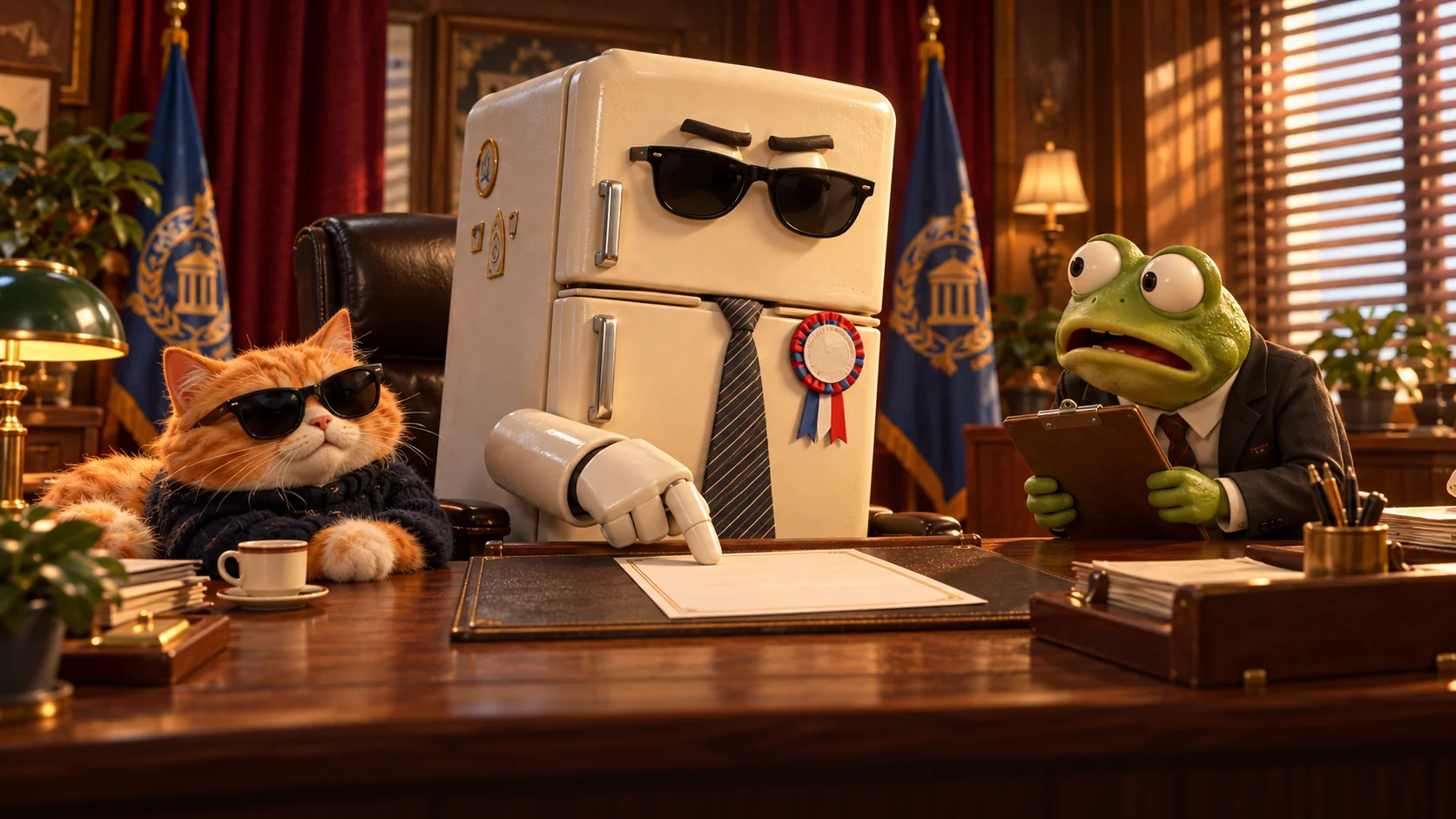 Mayor Fridge at his office desk